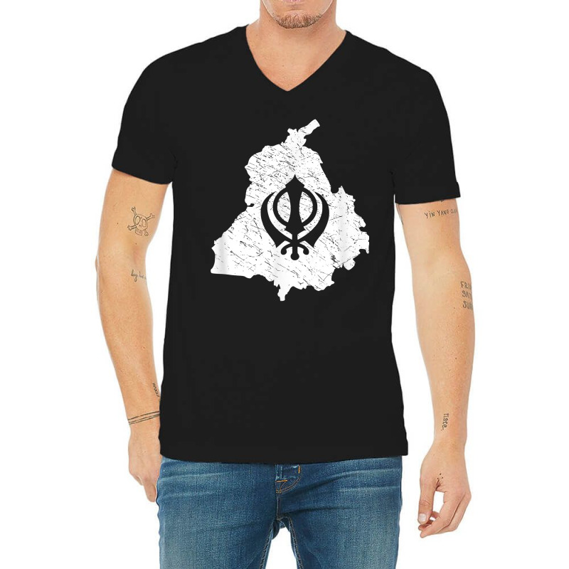 Punjab Map With Khanda For Punjabi Men Women Kids V-neck Tee | Artistshot