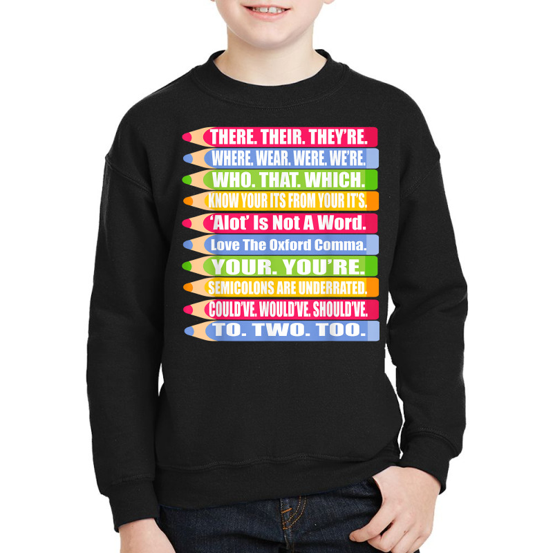 Fun Spelling And Grammar Shirt There Their Were We Youth Sweatshirt by arainro | Artistshot