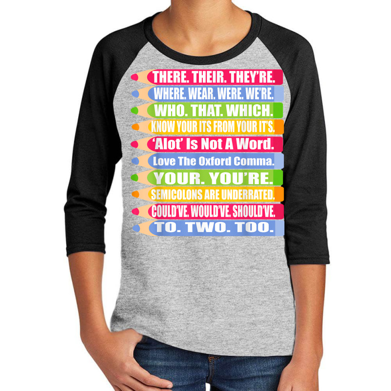 Fun Spelling And Grammar Shirt There Their Were We Youth 3/4 Sleeve by arainro | Artistshot