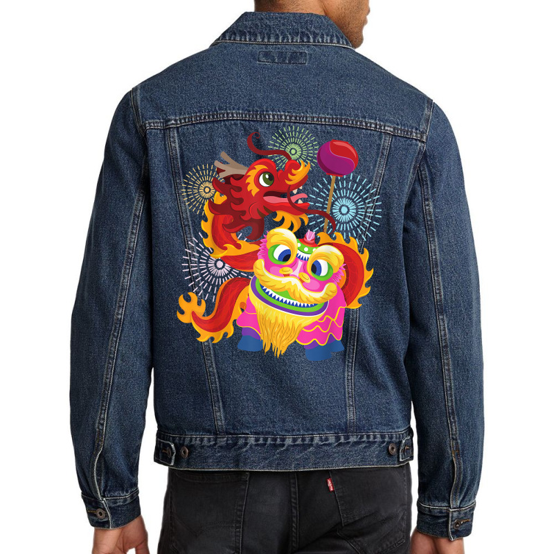 Happy Chinese New Year 2023 Lion Dragon Dance Luna Men Denim Jacket by ewubea | Artistshot