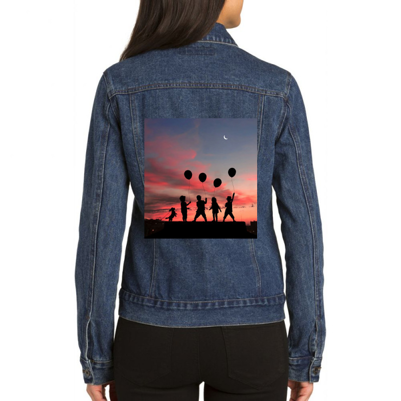 Kids And Balloons Ladies Denim Jacket | Artistshot