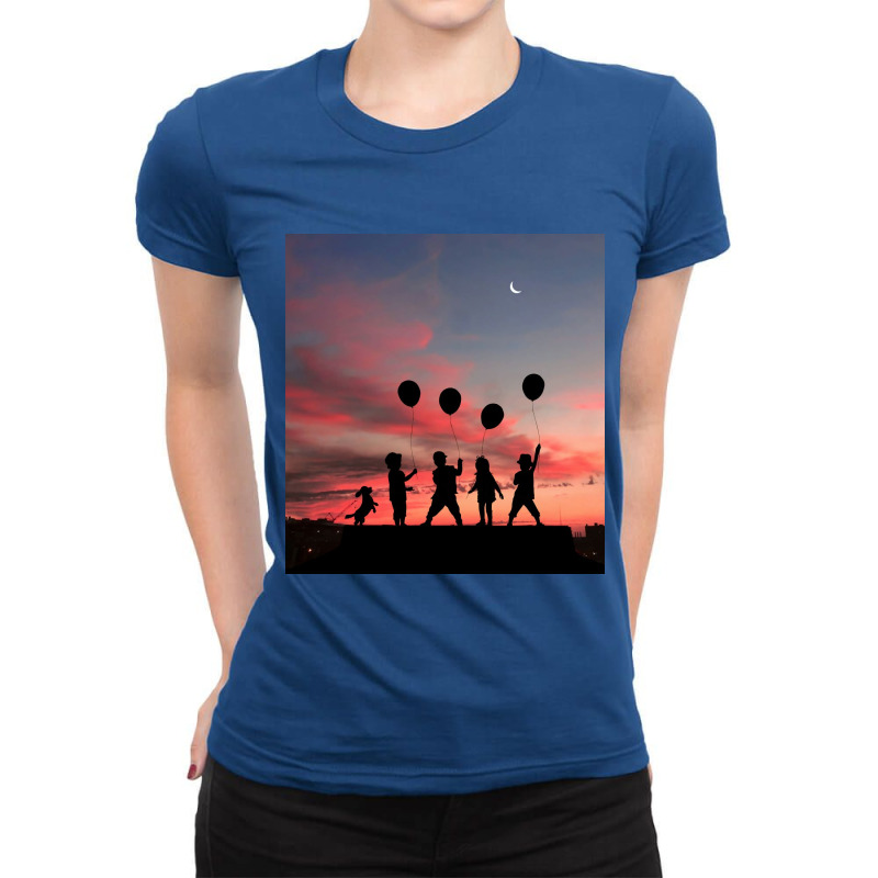 Kids And Balloons Ladies Fitted T-shirt | Artistshot