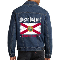 Desantisland State Of Liberty Florida Map Fl Flag Men Denim Jacket | Artistshot