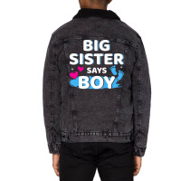 Gender Reveal Sister Says Boy Matching Family Ba R Unisex Sherpa-lined Denim Jacket | Artistshot