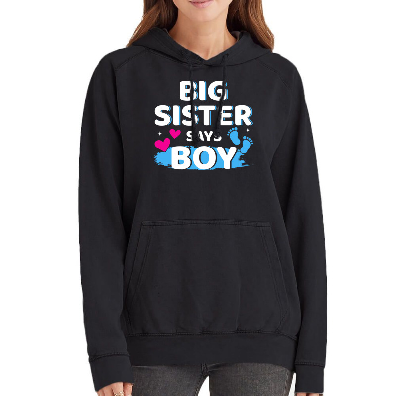 Gender Reveal Sister Says Boy Matching Family Ba R Vintage Hoodie by holatellids | Artistshot