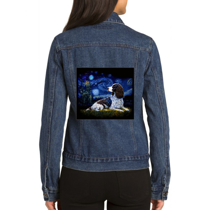 Surrealism Starry Night English Springer Spaniel D Ladies Denim Jacket | Artistshot