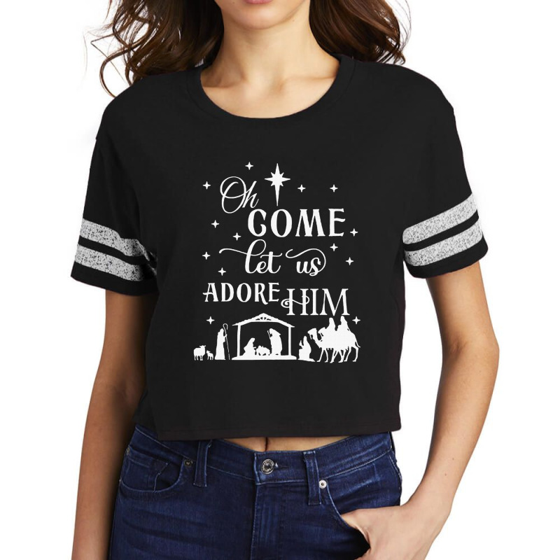 Oh Come Let Us Adore Him Christian Nativity Vintag Scorecard Crop Tee by guiUPTEES | Artistshot