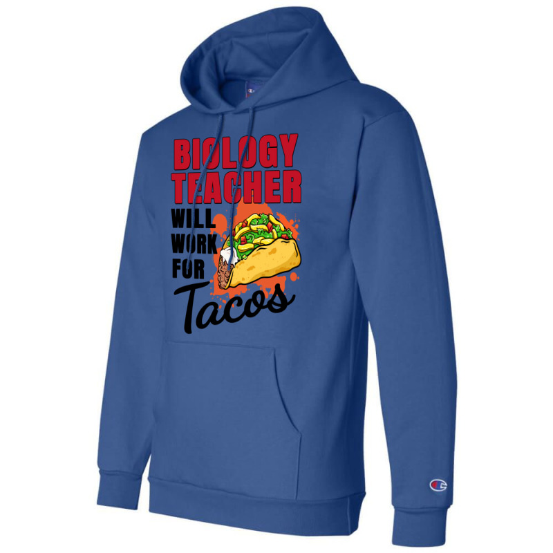 Biology Teacher Will Work For Tacos 70s Champion Hoodie | Artistshot