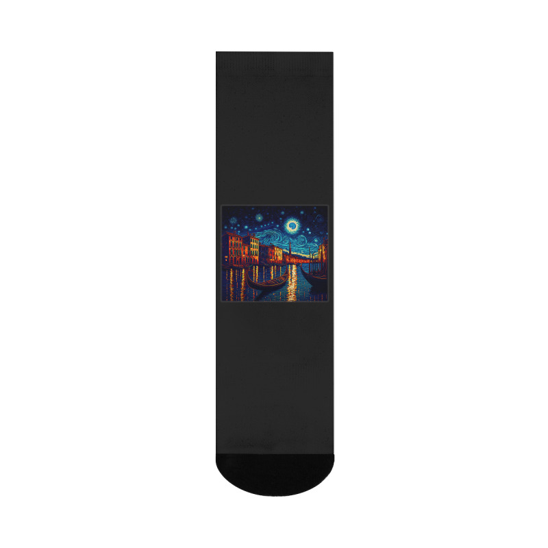 Surrealism Starry Night Grand Canal 1 Crew Socks | Artistshot