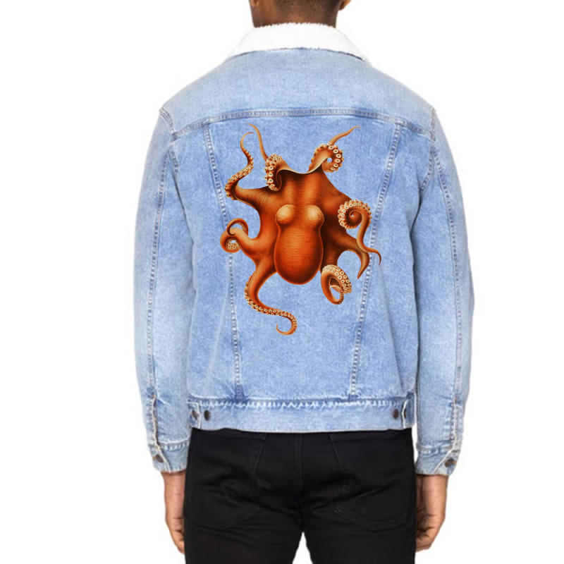 Vintage Red Octopus Blue Unisex Sherpa-lined Denim Jacket | Artistshot