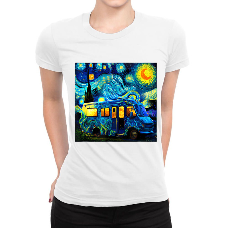 Camping Funny T Shirt, Rv Trailer, Van Gogh, Starr Ladies Fitted T-Shirt by terrilyn | Artistshot