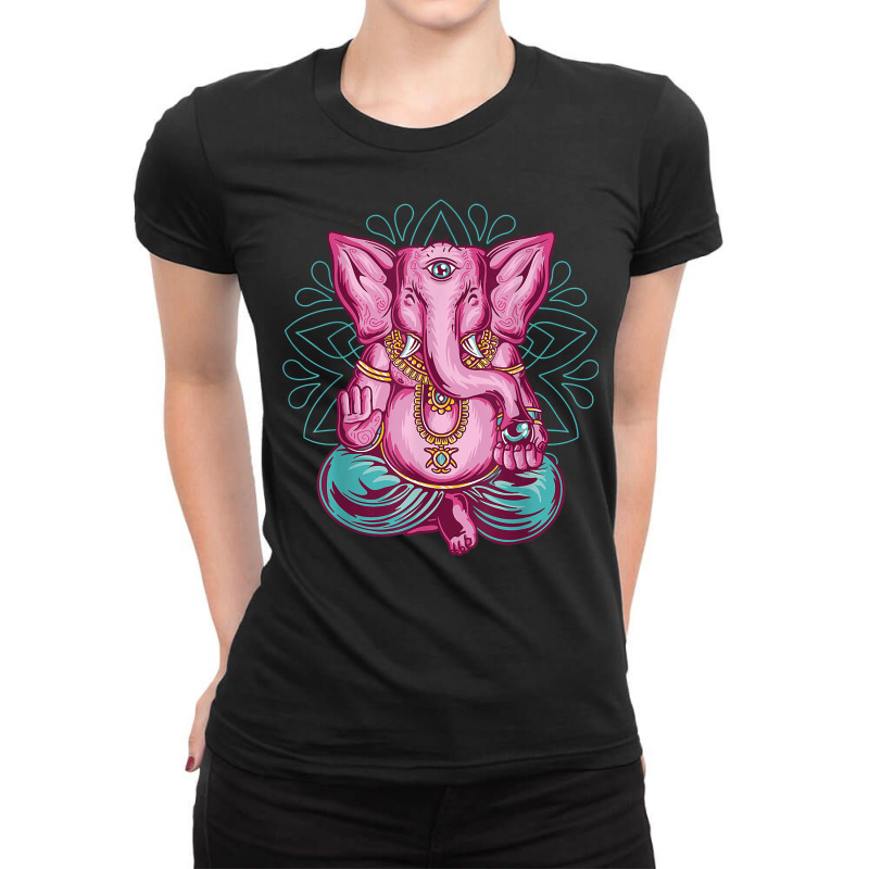 Elephant Meditation Mandala Ornament Lotus Seat Yo Ladies Fitted T-Shirt by doets | Artistshot