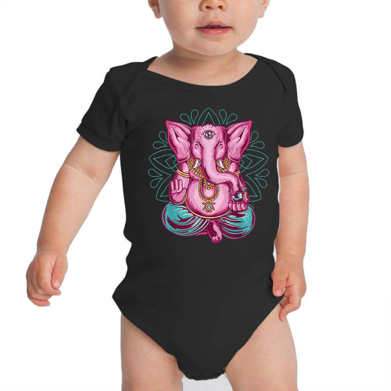 Elephant Meditation Mandala Ornament Lotus Seat Yo Baby Bodysuit by doets | Artistshot