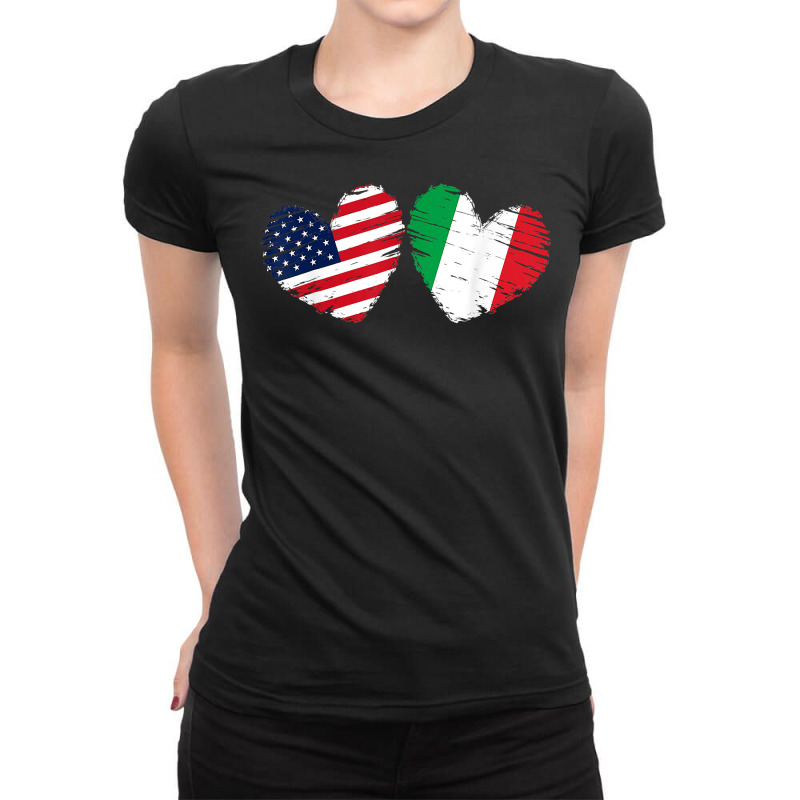 Usa Italy Flag Heart Valentines Day Italian Americ Ladies Fitted T-Shirt by fieyzacik | Artistshot