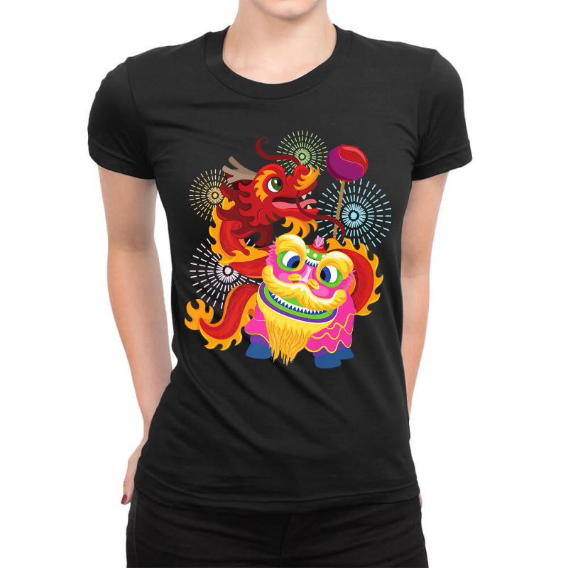 Happy Chinese New Year 2023 Lion Dragon Dance Luna Ladies Fitted T-Shirt by geisea | Artistshot