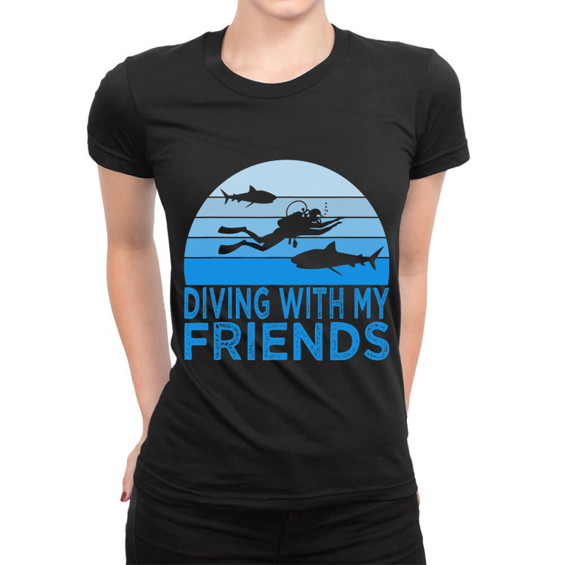 Funny Scuba Diver Swimming Freediving Shark Diving Ladies Fitted T-Shirt by JESSICASIMONSEN | Artistshot