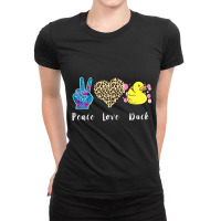 Rubber Duck Leopard Heart Peace Yellow Rubber Duck Ladies Fitted T-shirt | Artistshot