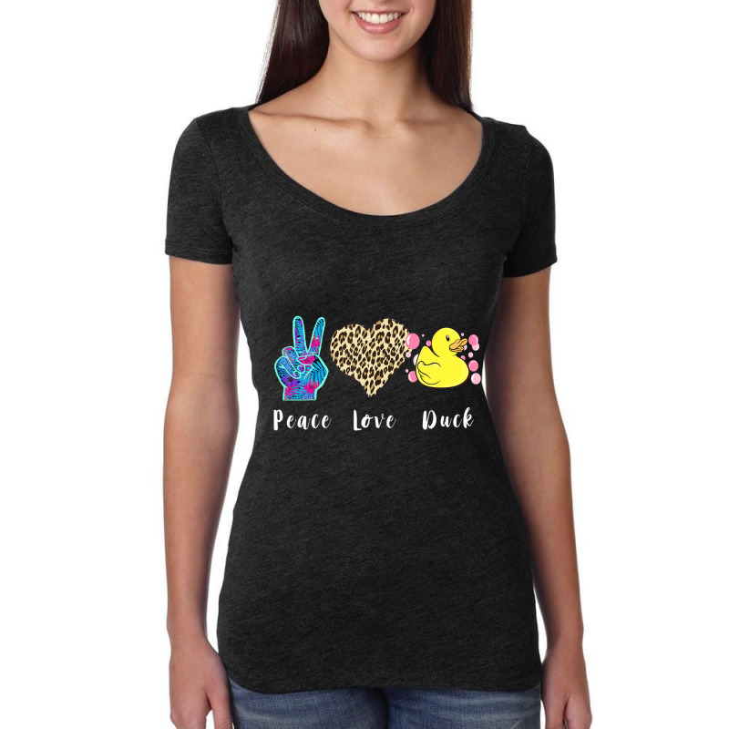 Rubber Duck Leopard Heart Peace Yellow Rubber Duck Women's Triblend Scoop T-shirt by holden | Artistshot