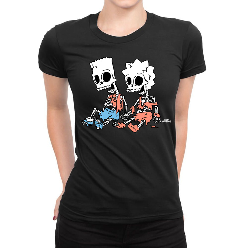 The Simpsons Bart And Lisa Skeletons Treehouse Of Ladies Fitted T-Shirt by saterseim | Artistshot