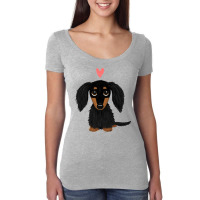 Black And Tan Longhaired Dachshund Cartoon Dog Wit Women's Triblend Scoop T-shirt | Artistshot