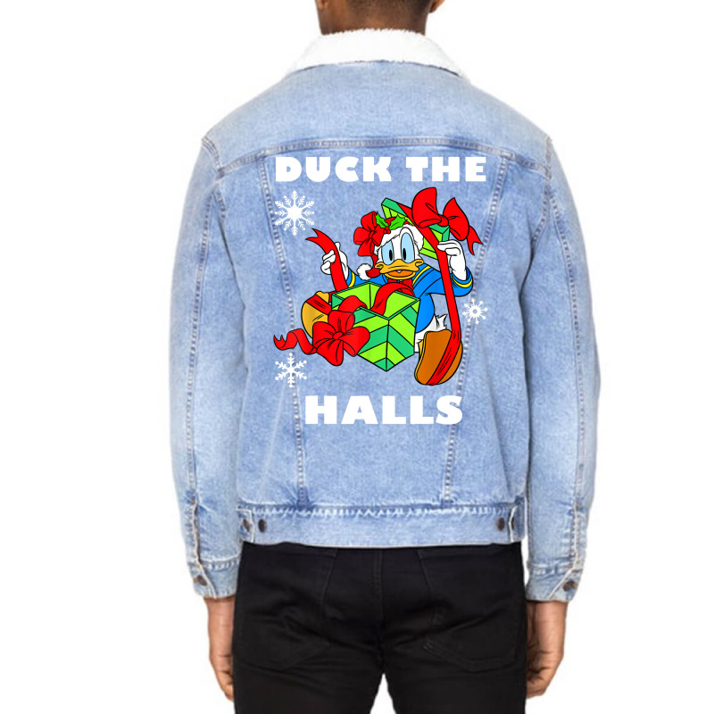 Duck The Halls Christmas Portrait Unisex Sherpa-Lined Denim Jacket by venooskafilav | Artistshot