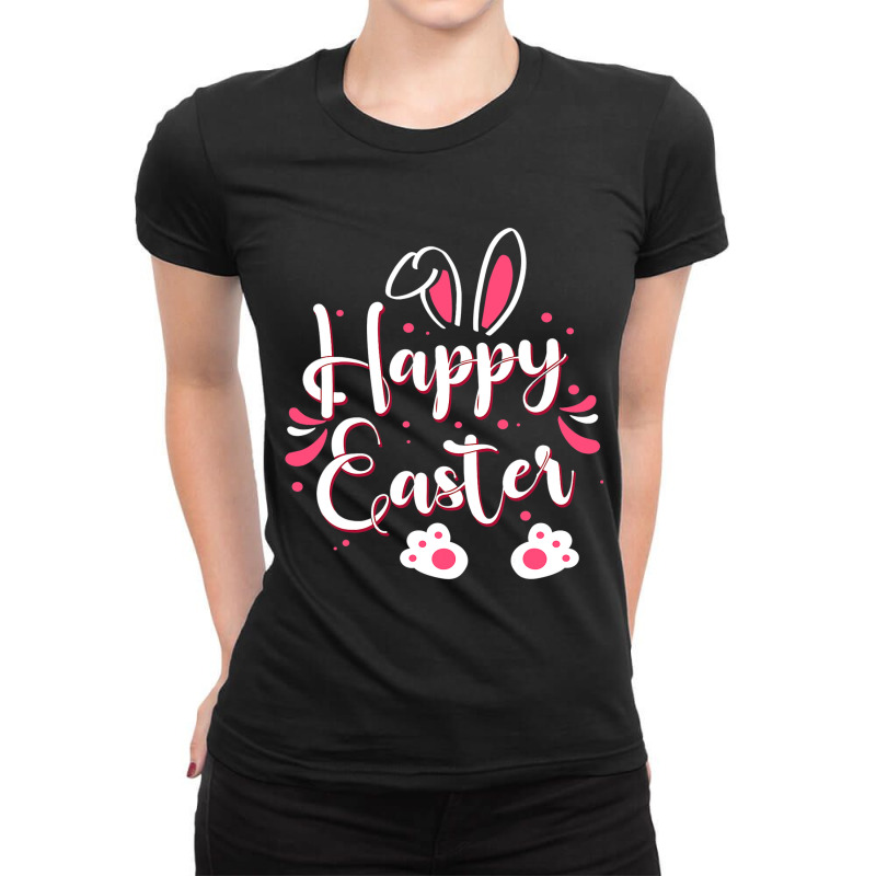 Happy Easter Rabbit With Bunny Ears And Bunny Paws Ladies Fitted T-Shirt by JESSICASIMONSEN | Artistshot