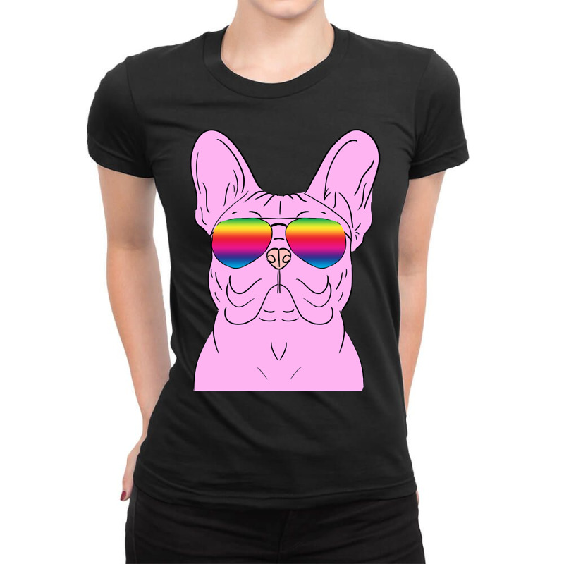 Trending Hipster Pink Frenchie French Bulldog Dog Ladies Fitted T-Shirt by rebeccacameron | Artistshot