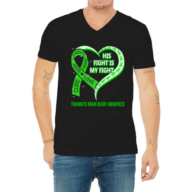 Limited Edition His Fight Is My Fight Ribbon Heart V-neck Tee | Artistshot