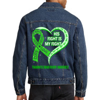 Limited Edition His Fight Is My Fight Ribbon Heart Men Denim Jacket | Artistshot