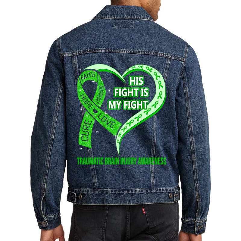 Limited Edition His Fight Is My Fight Ribbon Heart Men Denim Jacket | Artistshot