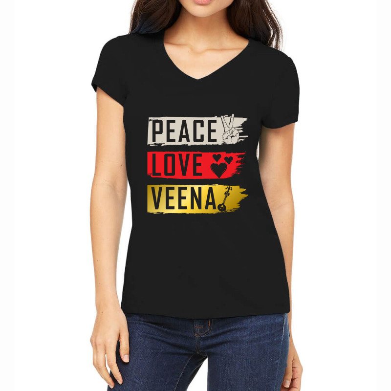 Peace Love Veena Instrument Veena Player Veena Vio Women's V-Neck T-Shirt by SusanLynnHartmann | Artistshot