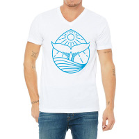 Blue Whale Tail Lineart V-neck Tee | Artistshot