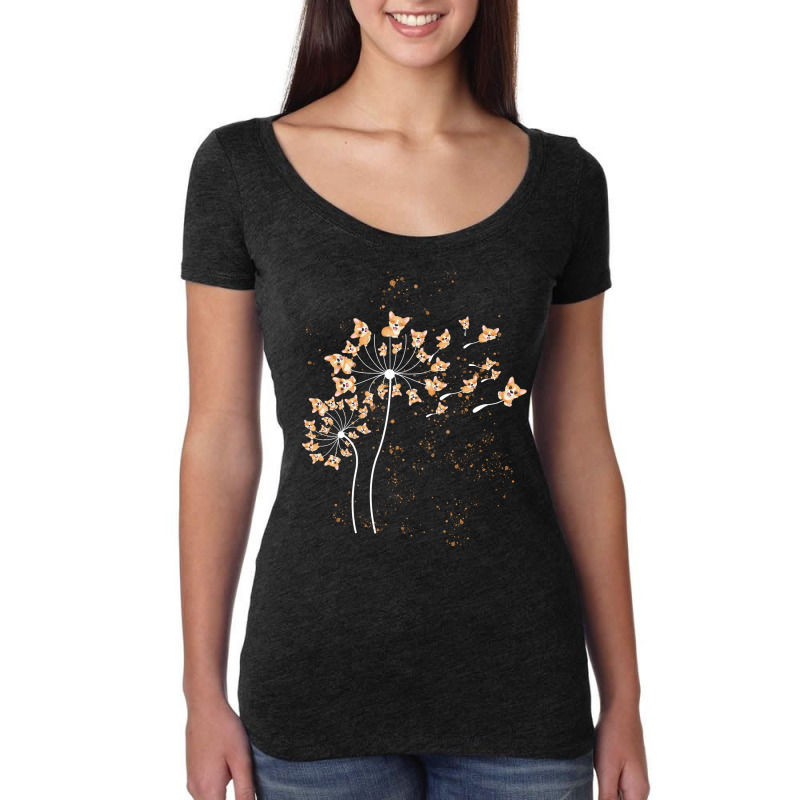 Cute Corgi Flower Dandelion Dog Lovers Corgi Tee W Women's Triblend Scoop T-shirt by arainro | Artistshot