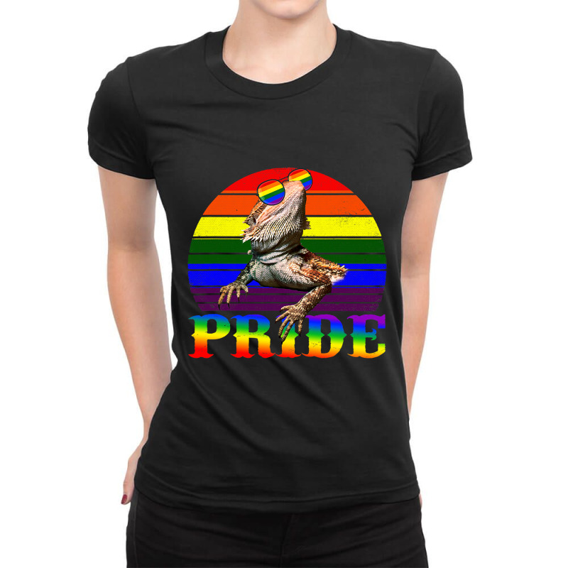 Pride Bearded Dragon Gay Lgbtq Rainbow Flag Retro  Ladies Fitted T-Shirt by spreesgomez | Artistshot