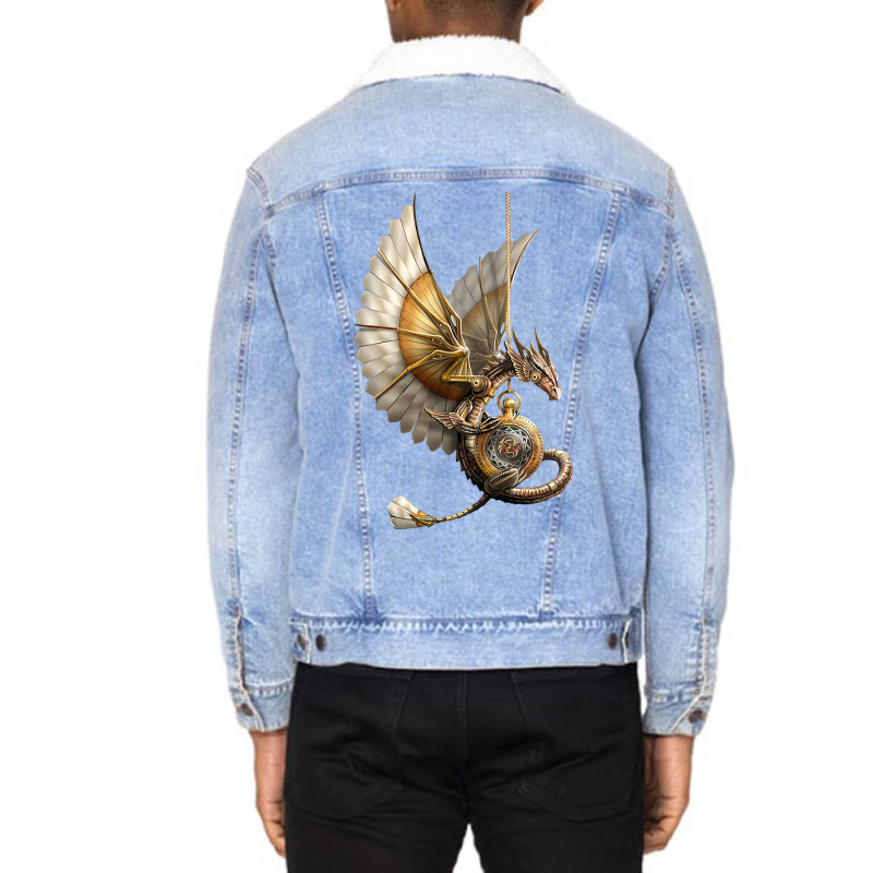 Steampunk Dragon On Watch Gift Vintage Unisex Sherpa-Lined Denim Jacket by spreesgomez | Artistshot