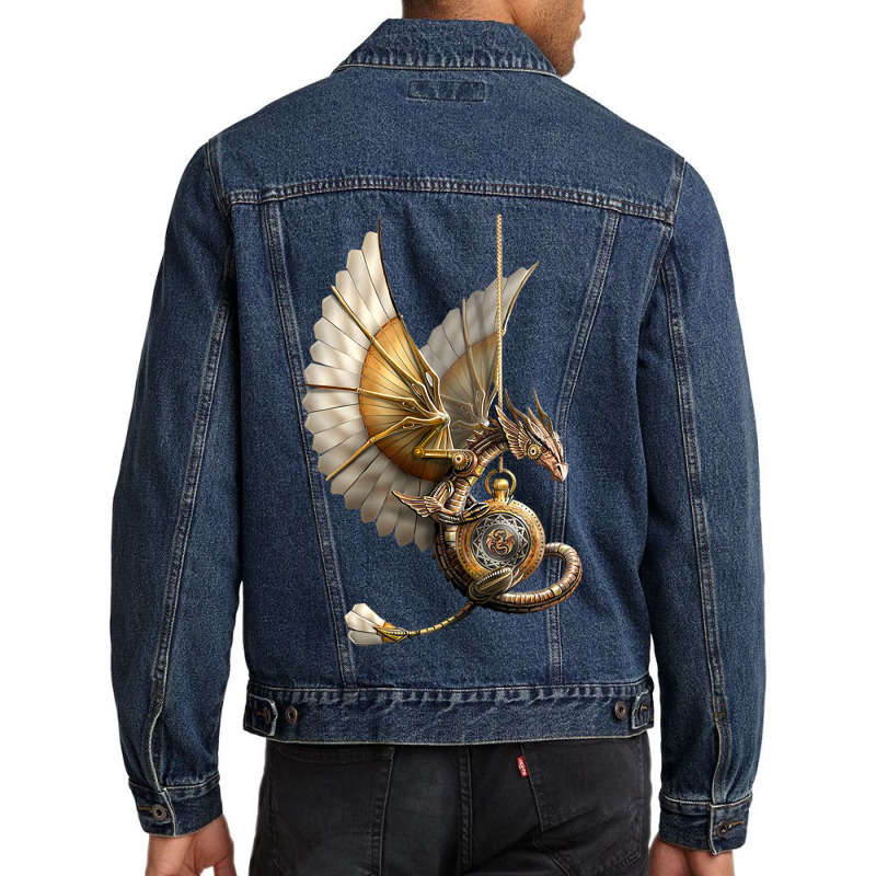 Steampunk Dragon On Watch Gift Vintage Men Denim Jacket by spreesgomez | Artistshot