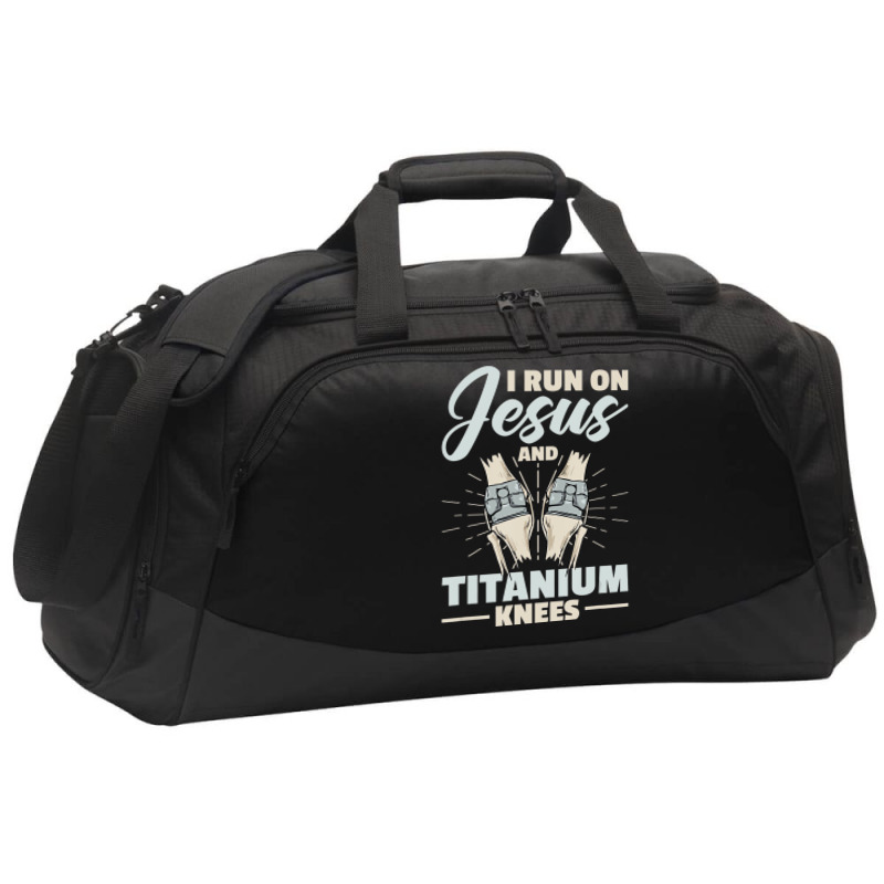 I Run On Jesus And Titanium Knees Design T Shirt Active Duffel | Artistshot