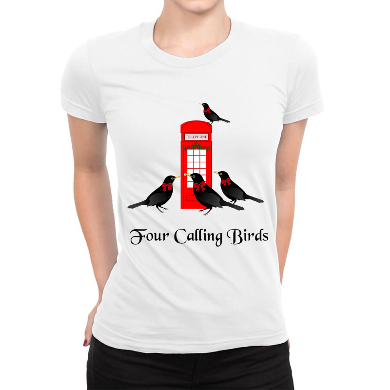 Funny Four Calling Birds Twelve Days Of Christmas Ladies Fitted T-Shirt by chomibe | Artistshot