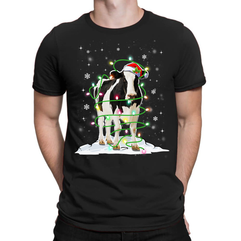 Cow Reindeer Hat Santa Christmas Lights Funny Cow  T-shirt | Artistshot