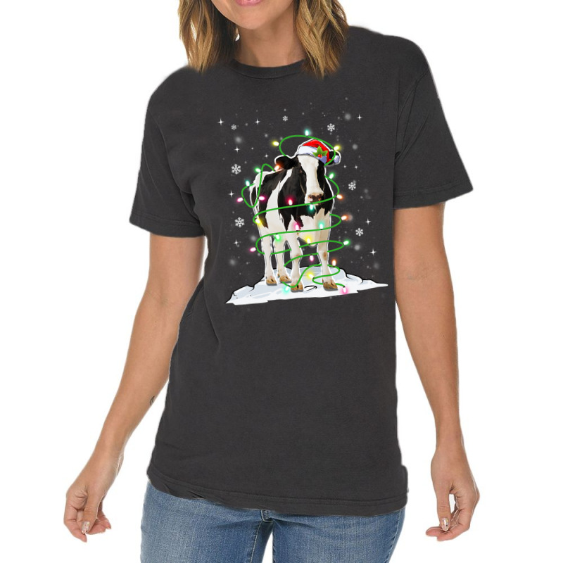 Cow Reindeer Hat Santa Christmas Lights Funny Cow  Vintage T-shirt | Artistshot