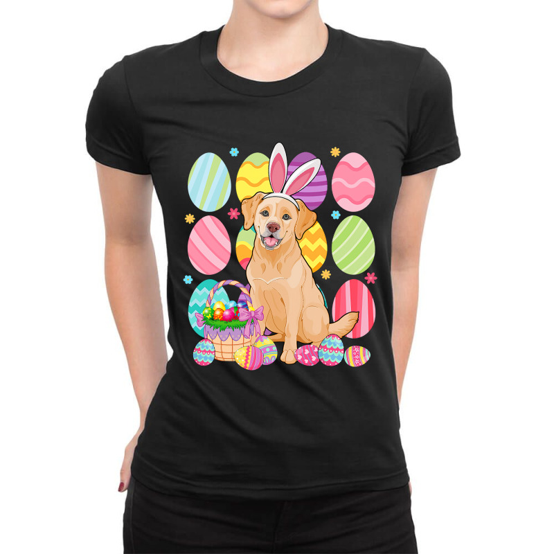 Cute Golden Easter Bunny Ear Colorful Easter Egg B Ladies Fitted T-Shirt by spreesgomez | Artistshot