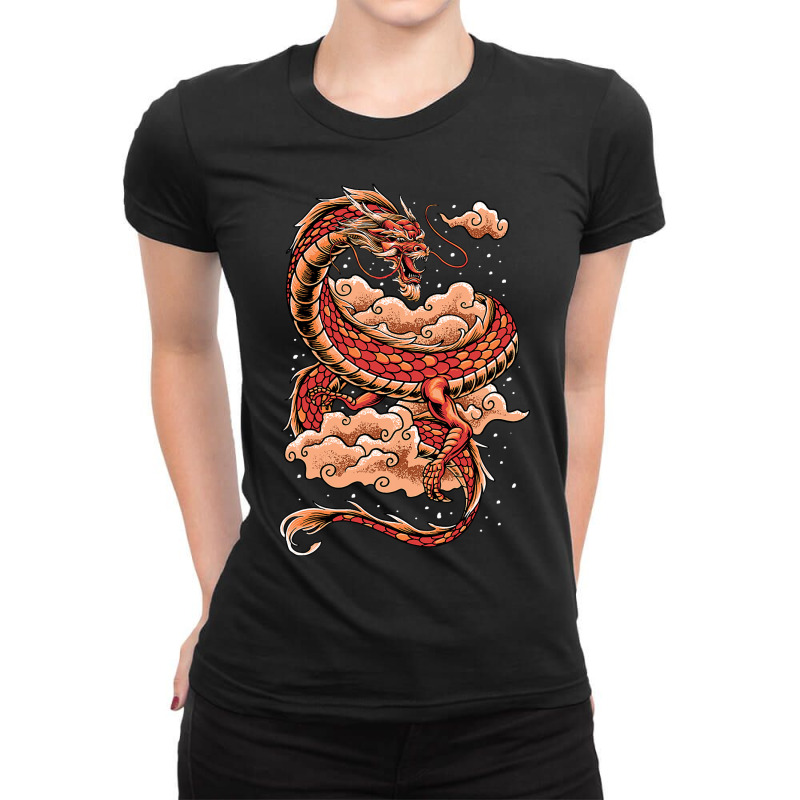 Awesome Mystical Chinese Dragon King Of Dragon Ladies Fitted T-Shirt by spreesgomez | Artistshot