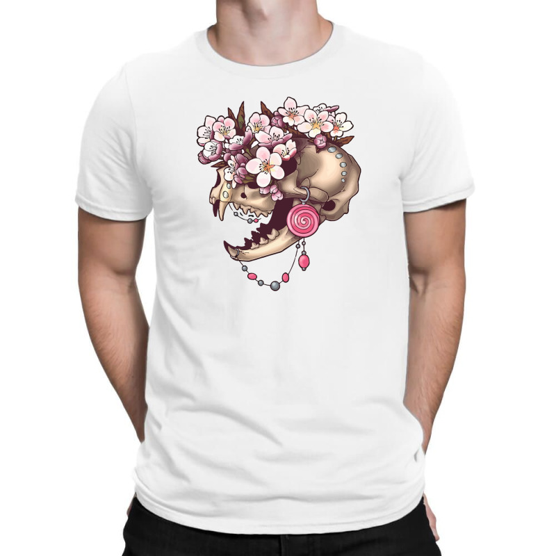 Fancy Cat Skull With Cherry Blossums T-shirt | Artistshot