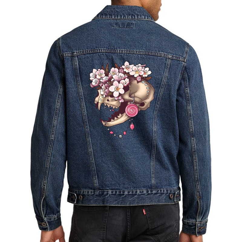 Fancy Cat Skull With Cherry Blossums Men Denim Jacket | Artistshot