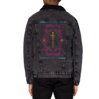 Polyhedral Dice Sword Synthwave Colors Neon Unisex Sherpa-lined Denim Jacket | Artistshot