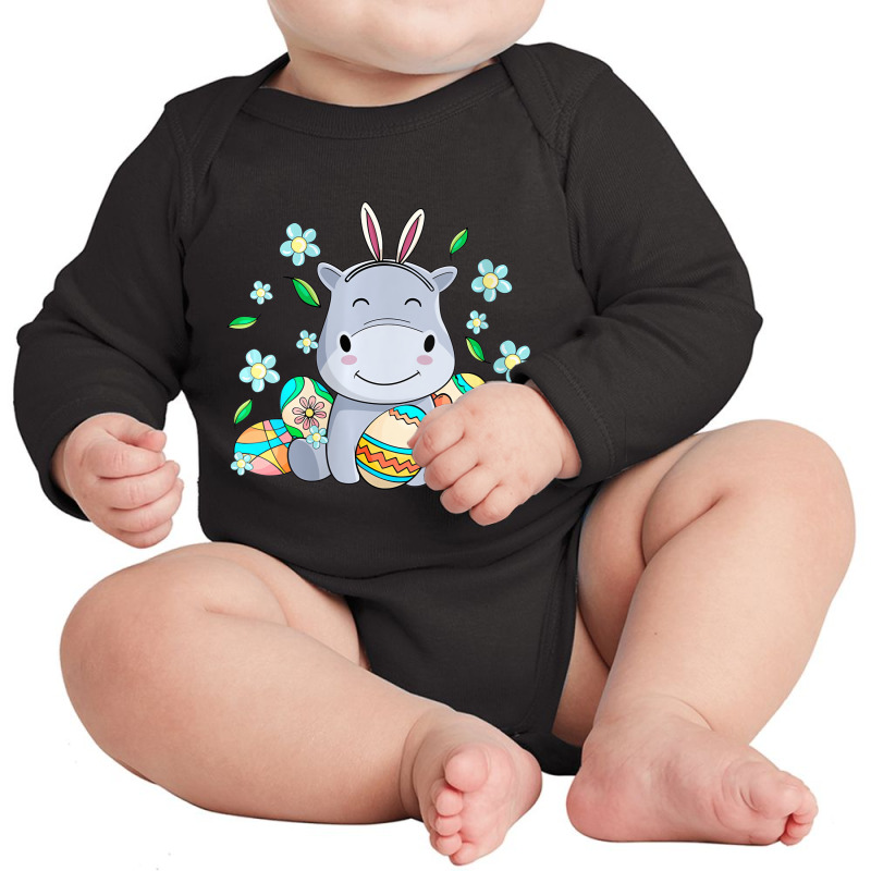 Womens Hippo Wearing Rabbit Bunny Ears Funny Easte Long Sleeve Baby Bodysuit by validokel | Artistshot