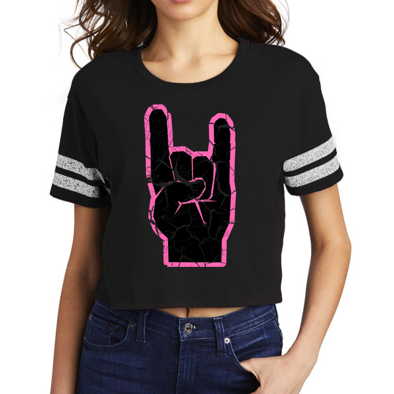 Heavy Metal Satan Horns Black & Hot Pink Cracked 1 Scorecard Crop Tee by NANCYLTICKLE-SUMMERS | Artistshot