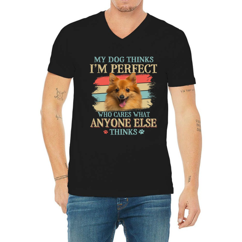 My Dog Thinks Im Perfect German Spitz Dog Retro St V-neck Tee | Artistshot