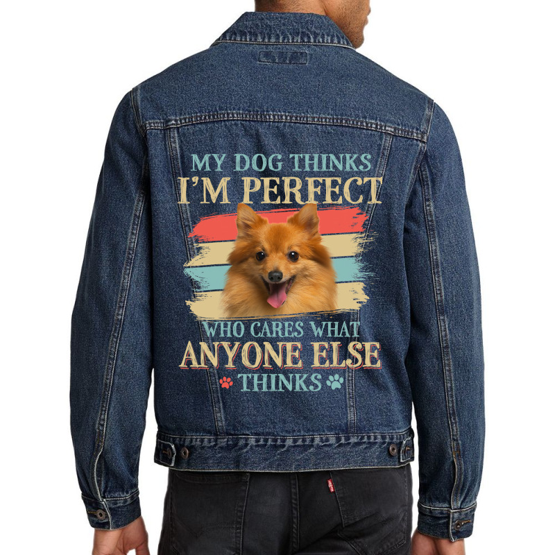 My Dog Thinks Im Perfect German Spitz Dog Retro St Men Denim Jacket | Artistshot