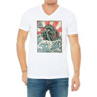 Japanese Dragon Great Wave Off Kanagawa V-neck Tee | Artistshot